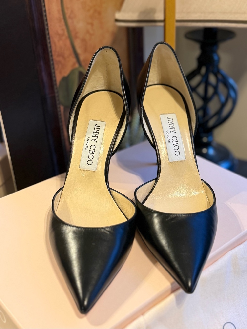 🌸Jimmy Choo Addison Black Leather D'Orsay Pointed-Toe Stiletto Heels🌸 - Picture 6 of 15